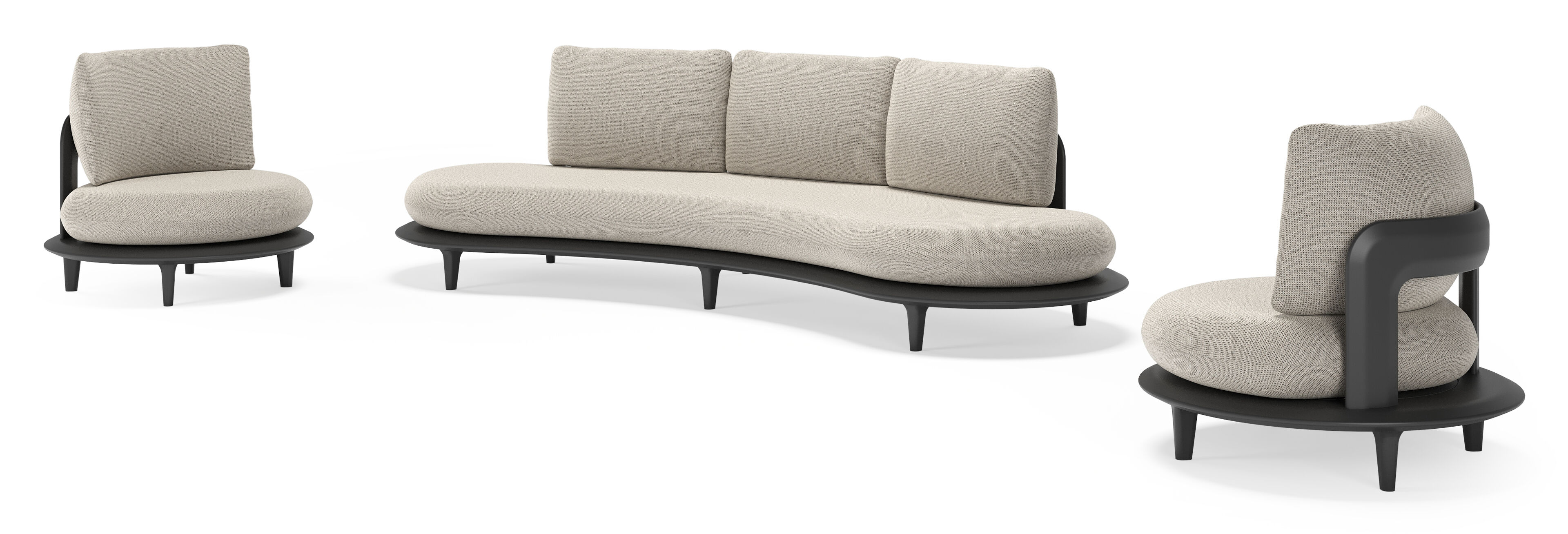 Salon de jardin Bomero en aluminium noir et coussins en all weather solica firenze sand