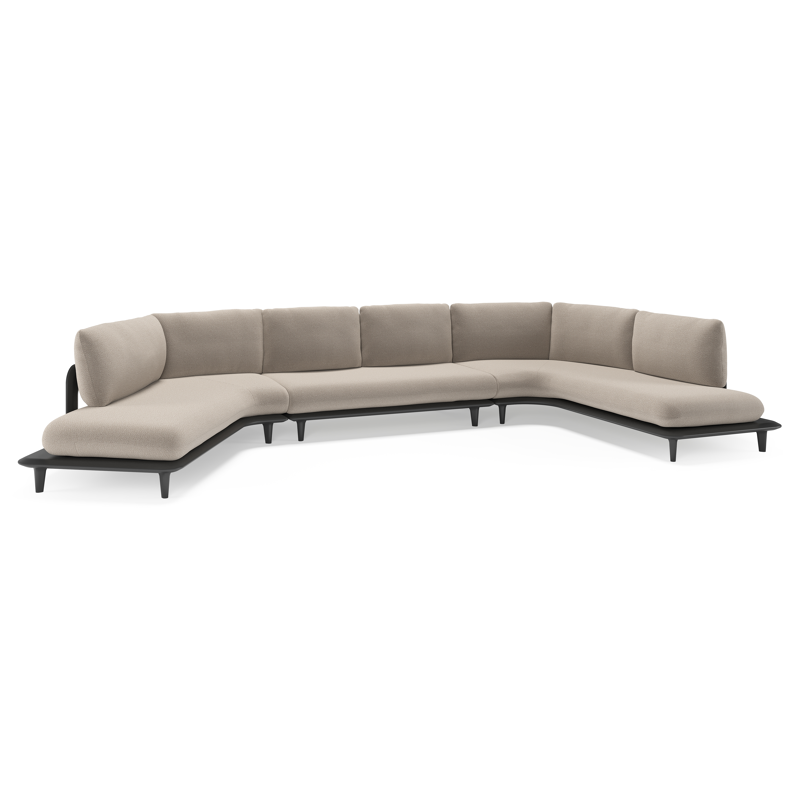 Salon de jardin d'angle Bomero en aluminium noir et coussins en all weather sunbrella® luxe savane coconut