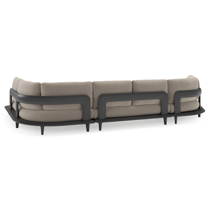 Salon de jardin d'angle Bomero en aluminium noir et coussins en all weather sunbrella® luxe savane coconut