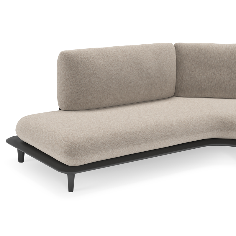 Salon de jardin d'angle Bomero en aluminium noir et coussins en all weather sunbrella® luxe savane coconut