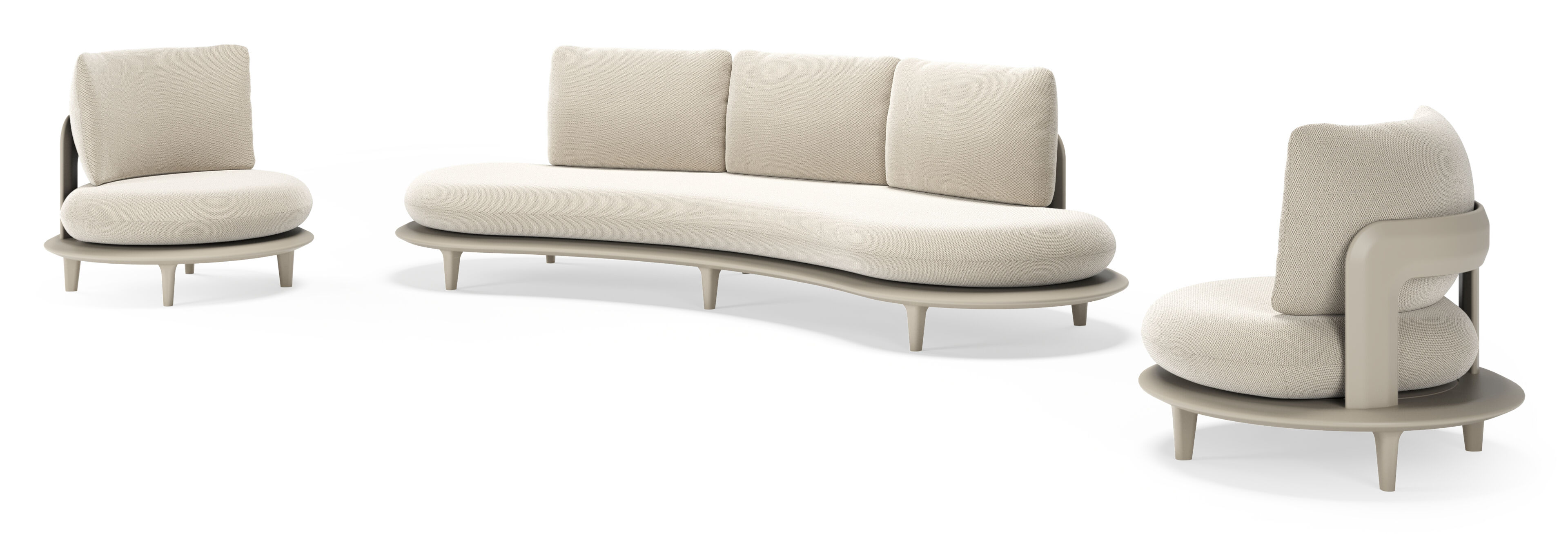 Salon de jardin Bomero en aluminium beige et coussins en all weather sunbrella® luxe lopi marble