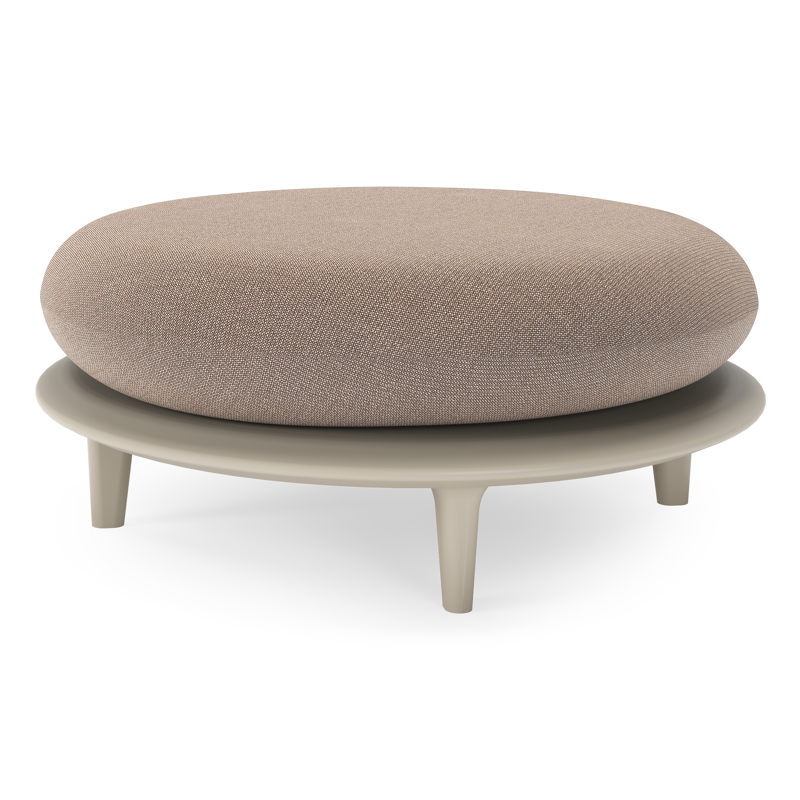 Bomero poef in beige aluminium met savane earth all weather sunbrella® luxe kussen