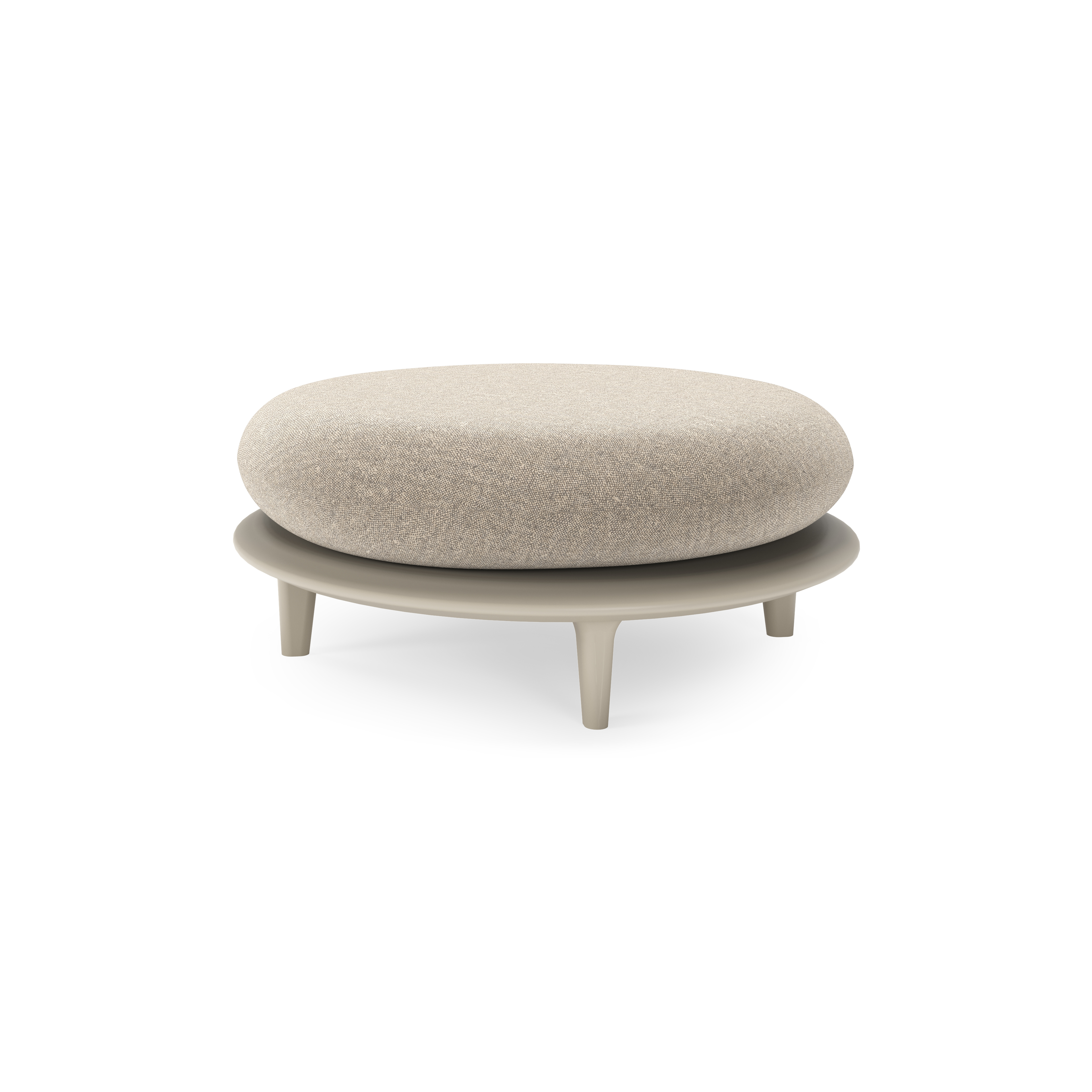 Pouf Bomero en aluminium beige et coussins en all weather sunbrella® luxe chartres pewter