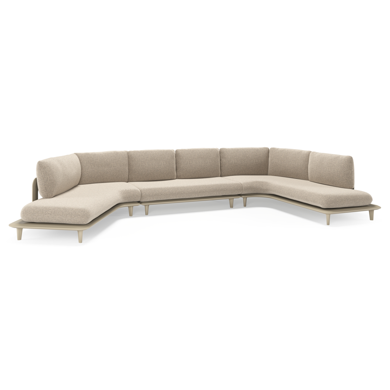 Salon de jardin d'angle Bomero en aluminium beige et coussins en all weather sunbrella® luxe chartres pewter