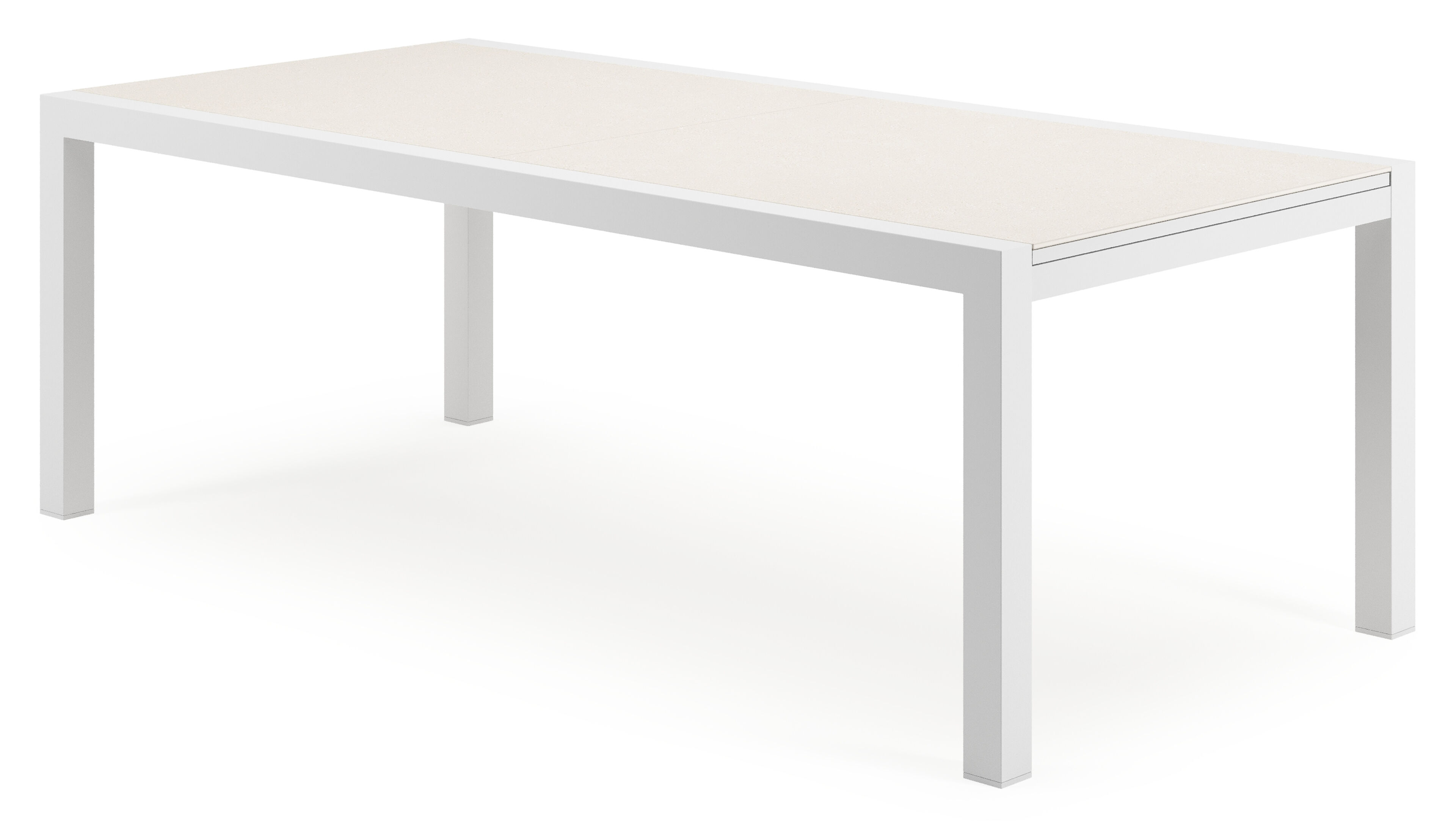 Table de jardin Calobra rectangulaire en aluminium blanc et sintered stone crema minerale - Lg. 220 - 330 x Lrg. 107 x Haut. 75 cm