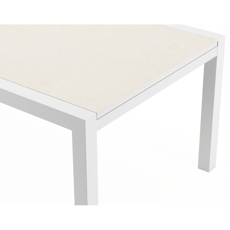 Table de jardin Calobra rectangulaire en aluminium blanc et sintered stone crema minerale - Lg. 220 - 330 x Lrg. 107 x Haut. 75 cm