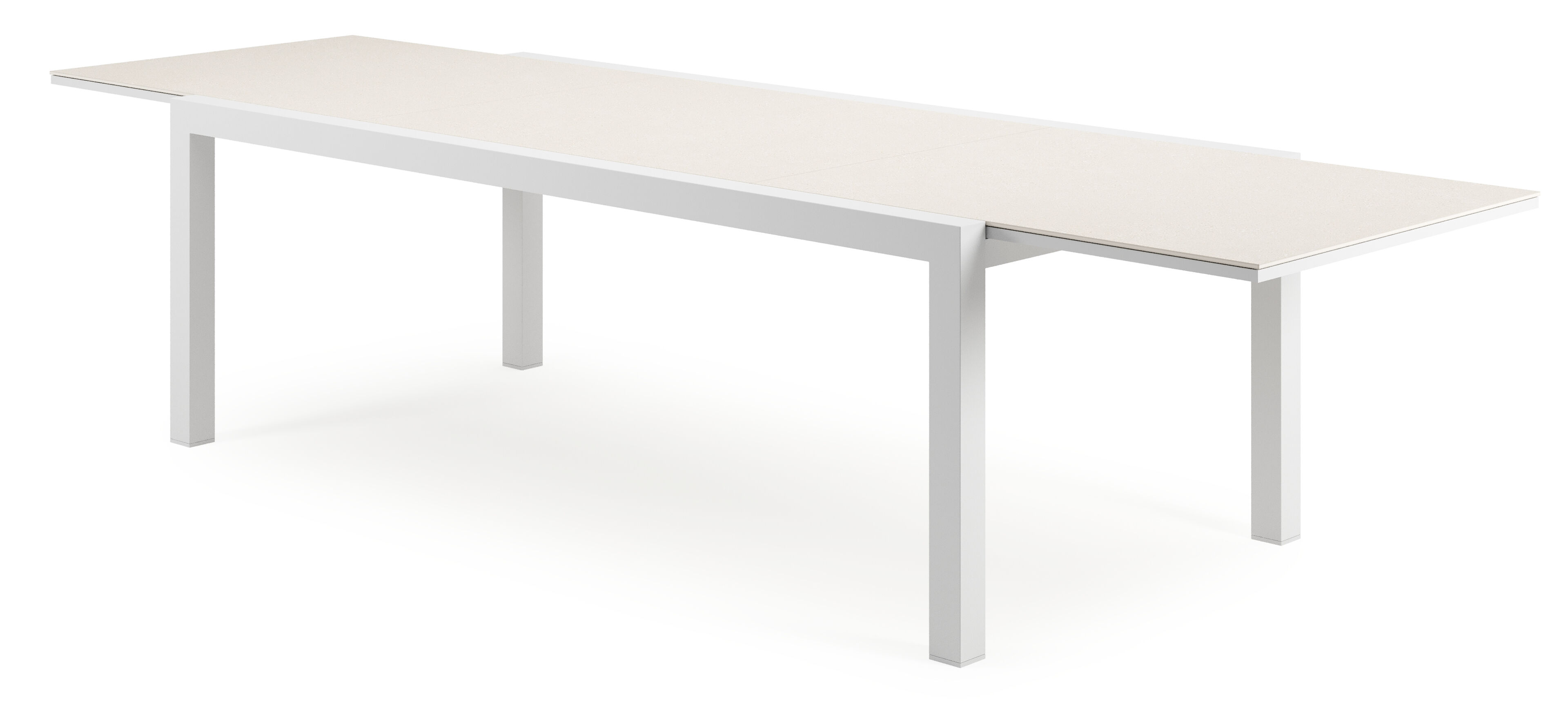 Table de jardin Calobra rectangulaire en aluminium blanc et sintered stone crema minerale - Lg. 220 - 330 x Lrg. 107 x Haut. 75 cm