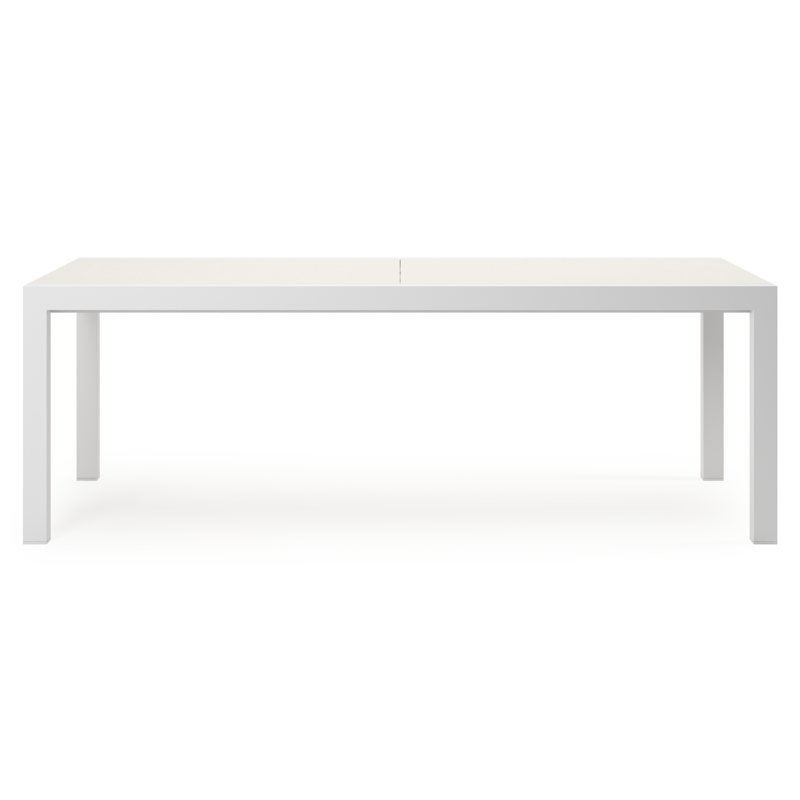 Table de jardin Calobra rectangulaire en aluminium blanc et sintered stone crema minerale - Lg. 220 - 330 x Lrg. 107 x Haut. 75 cm
