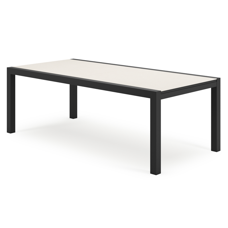 Calobra tuintafel rechthoekig in zwart aluminium en sintered stone crema minerale - L 220 - 330 x B 107 x H 75 cm