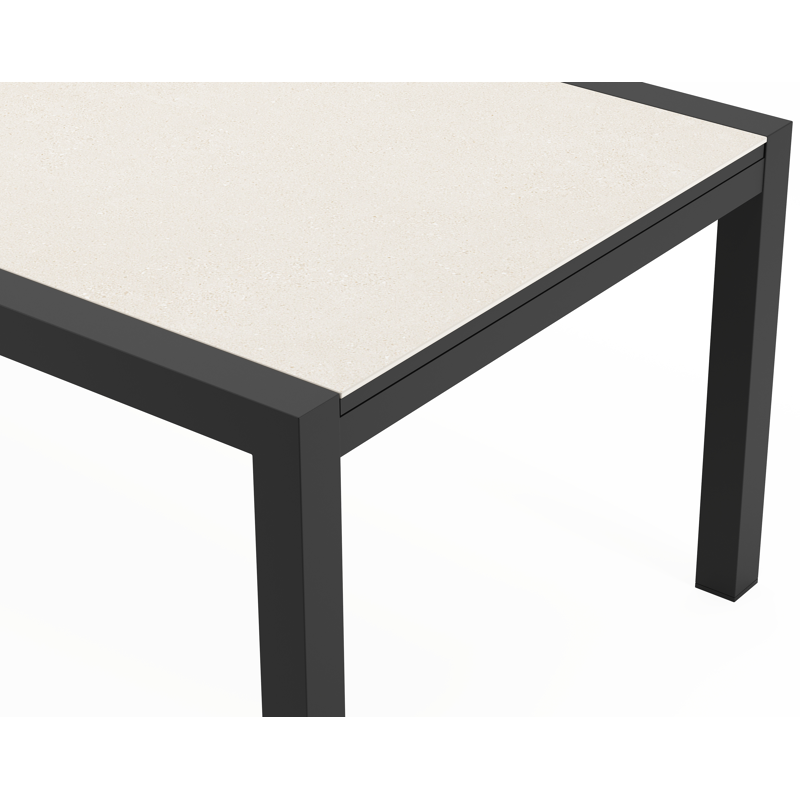 Calobra tuintafel rechthoekig in zwart aluminium en sintered stone crema minerale - L 220 - 330 x B 107 x H 75 cm