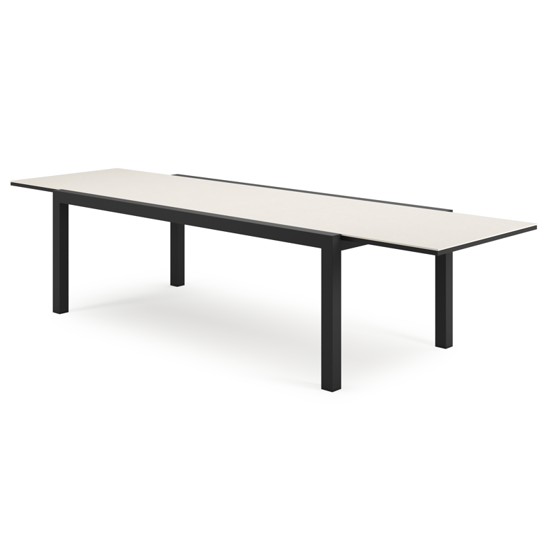 Calobra tuintafel rechthoekig in zwart aluminium en sintered stone crema minerale - L 220 - 330 x B 107 x H 75 cm