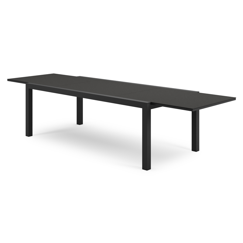 Table de jardin Calobra rectangulaire en aluminium noir et sintered stone notte minerale - Lg. 220 - 330 x Lrg. 107 x Haut. 75 cm