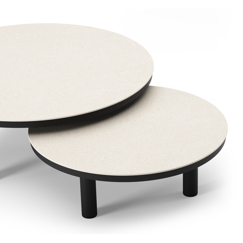 Table de basse Lindo en aluminium noir et sintered stone crema minerale