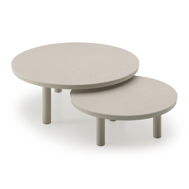 Lindo loungetafel in beige aluminium en sintered stone crema minerale