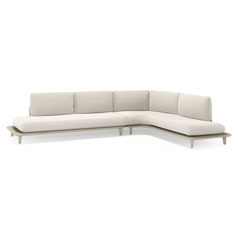 Salon de jardin d'angle Bomero en aluminium beige et coussins en all weather solica firenze natural