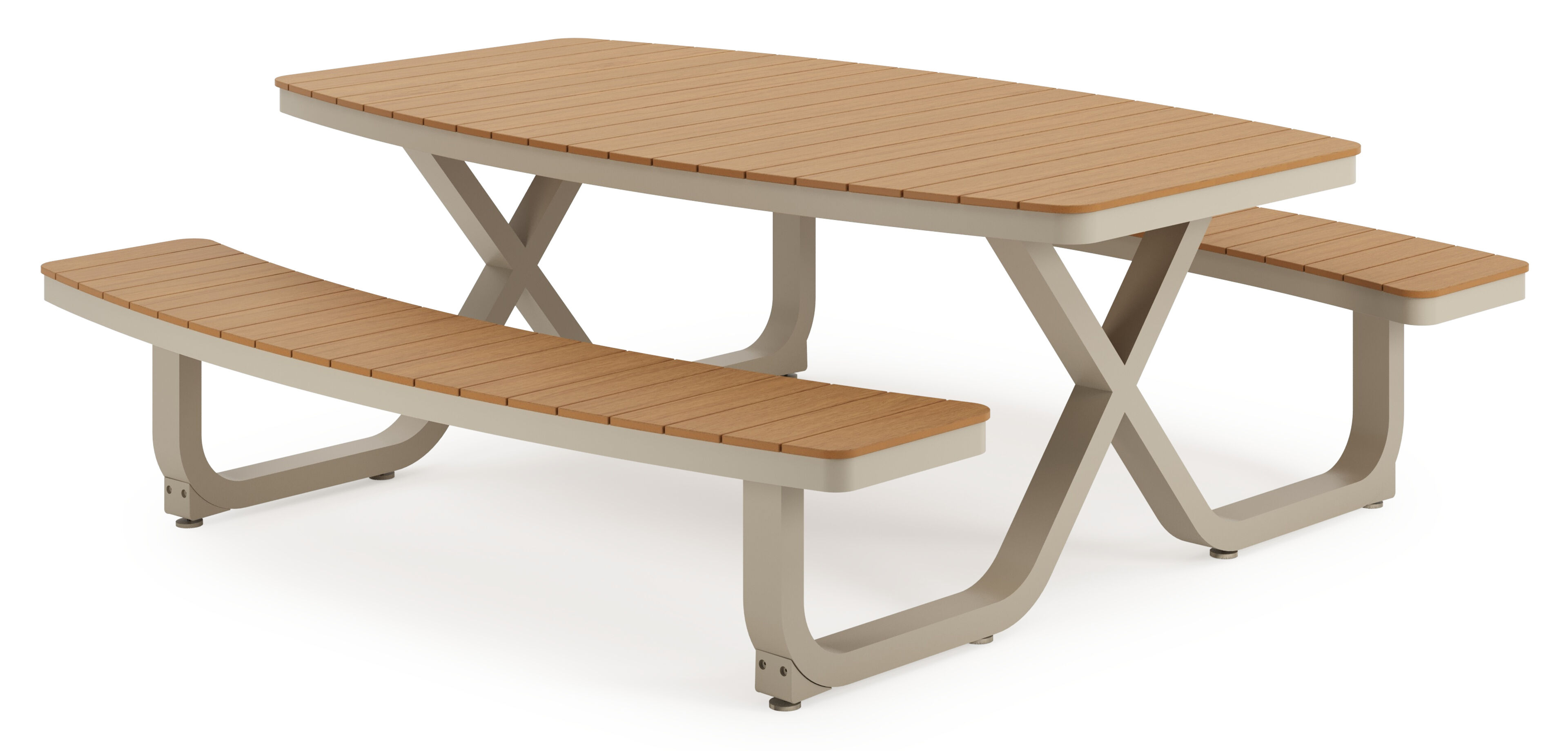 Table de pique-nique Alora en aluminium beige et polywood - Lg. 200 x Lrg. 214 x Haut. 74 cm