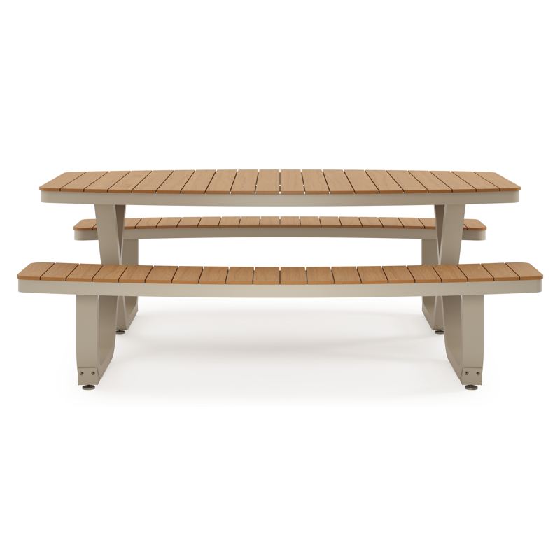 Table de pique-nique Alora en aluminium beige et polywood - Lg. 200 x Lrg. 214 x Haut. 74 cm