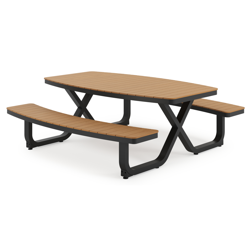 Table de pic-nique Alora en aluminium noir et polywood - Lg. 200 x Lrg. 214 x Haut. 74 cm