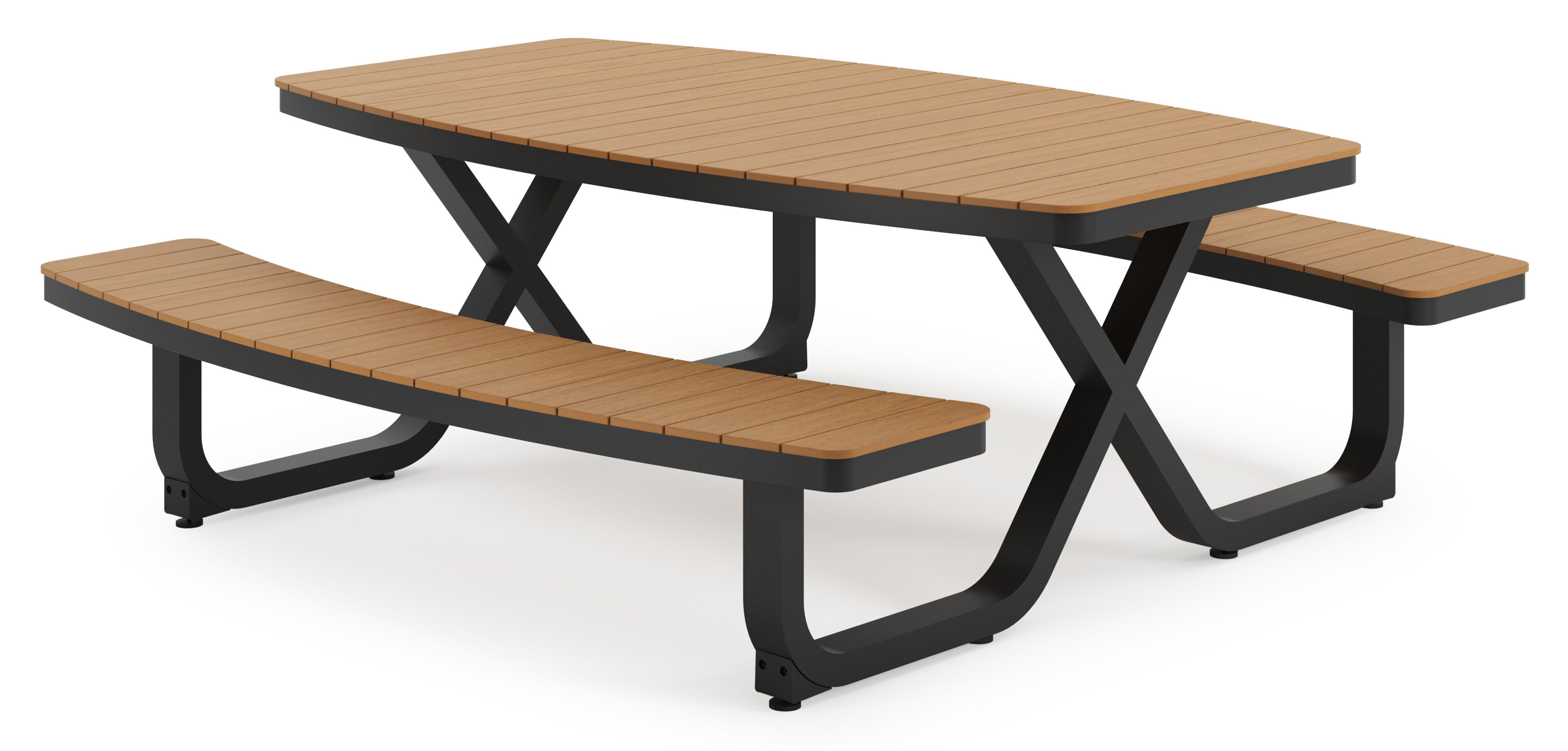 Table de pic-nique Alora en aluminium noir et polywood - Lg. 200 x Lrg. 214 x Haut. 74 cm