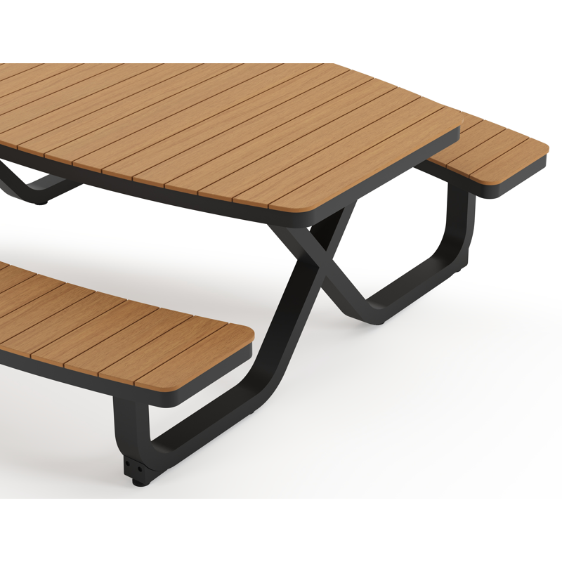 Table de pic-nique Alora en aluminium noir et polywood - Lg. 200 x Lrg. 214 x Haut. 74 cm