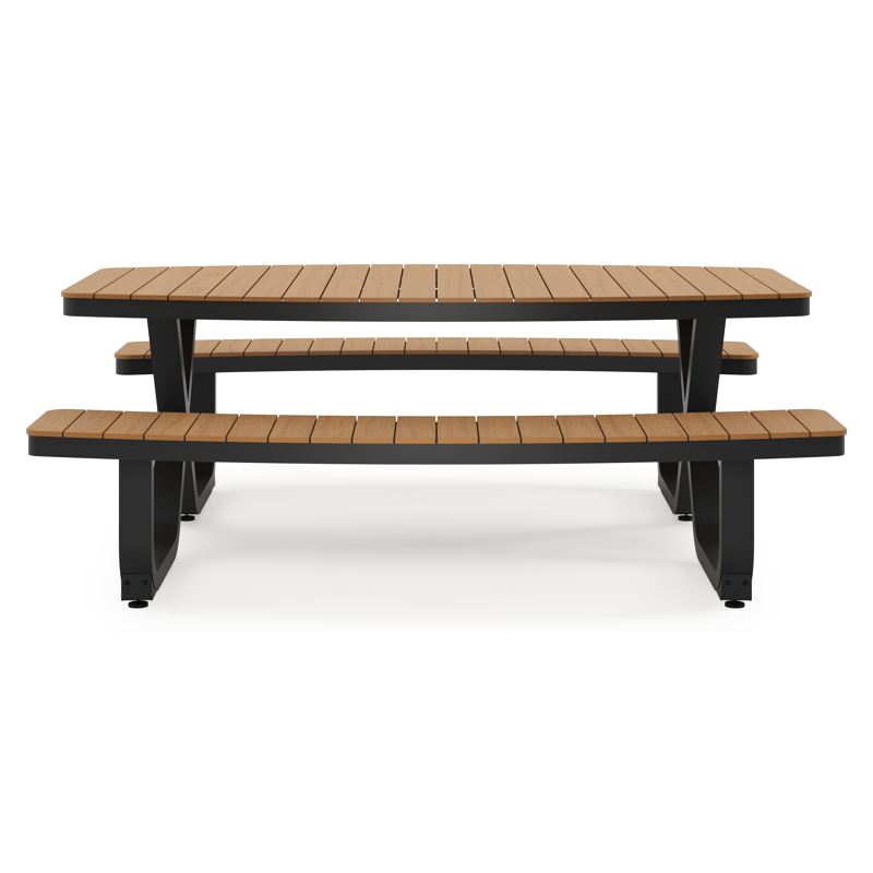 Table de pic-nique Alora en aluminium noir et polywood - Lg. 200 x Lrg. 214 x Haut. 74 cm