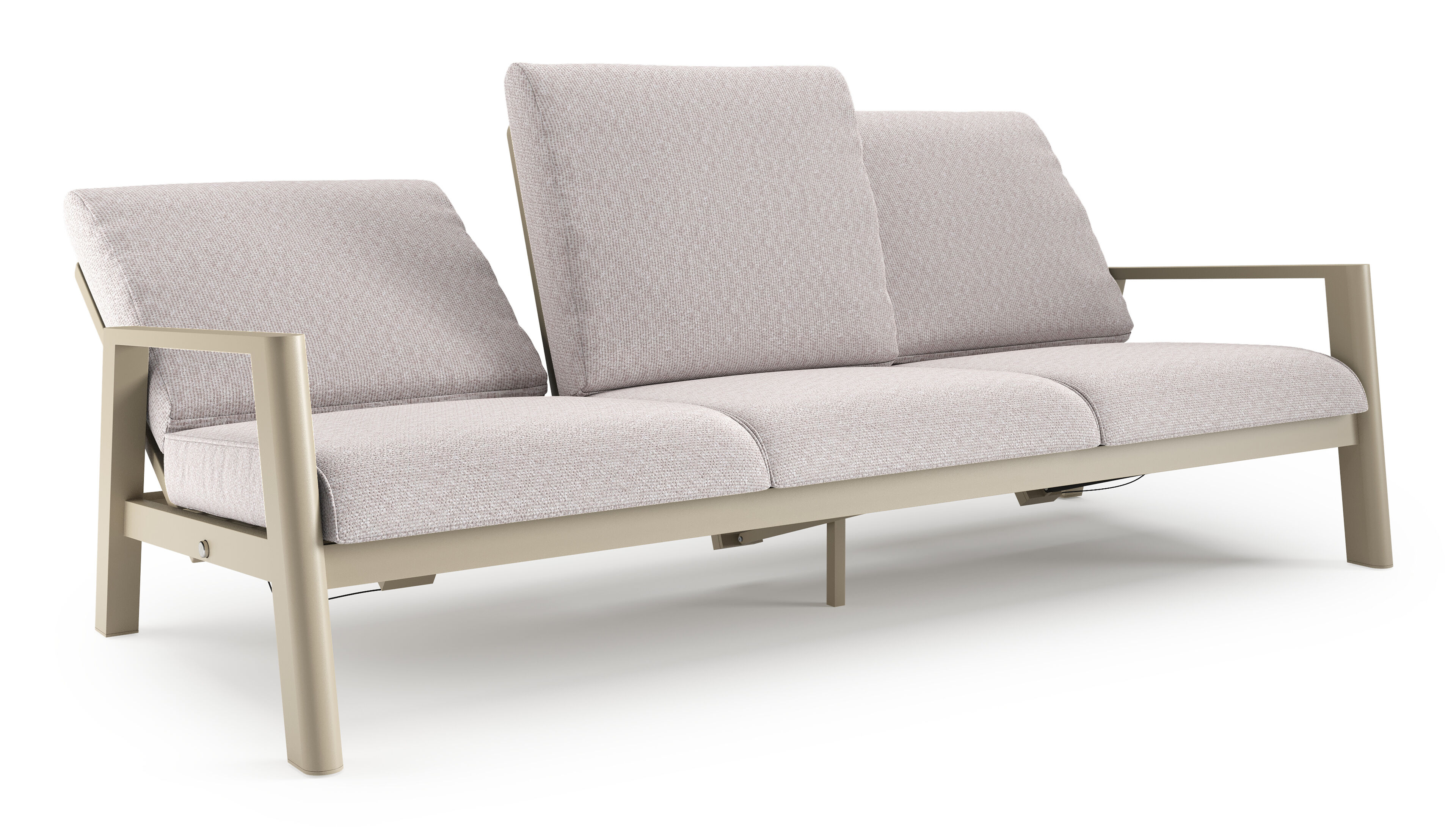 Canapé de jardin Cirello en aluminium beige et coussins en all weather sunbrella® luxe wander gobi