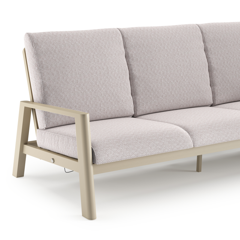 Canapé de jardin Cirello en aluminium beige et coussins en all weather sunbrella® luxe wander gobi