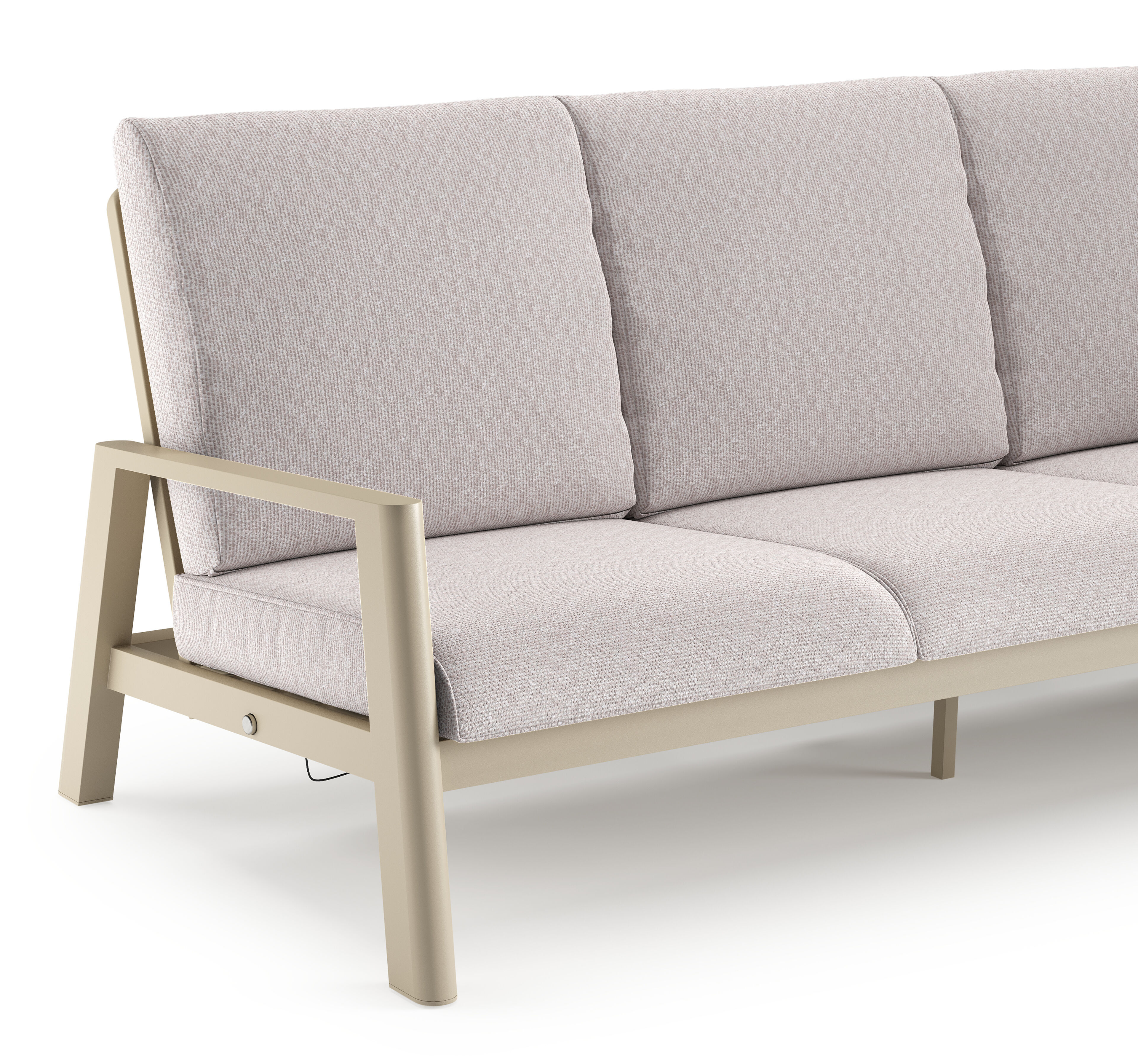 Canapé de jardin Cirello en aluminium beige et coussins en all weather sunbrella® luxe wander gobi