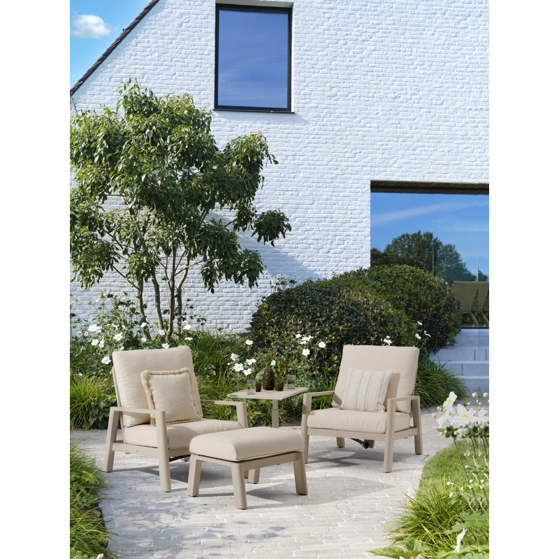 Cirello loungestoel in beige aluminium met chartres pewter all weather sunbrella® luxe kussen