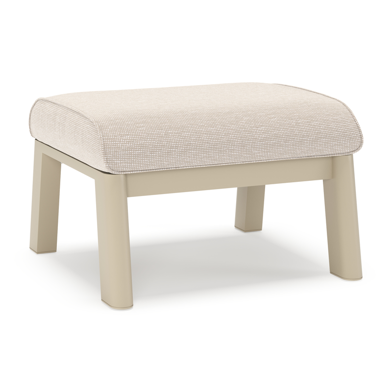 Cirello poef in beige aluminium met slow farafra all weather sunbrella® luxe kussen
