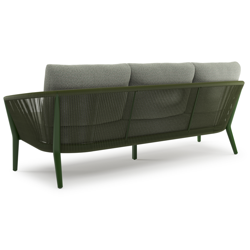 Orso loungeset in groen aluminium en groen verticaal geweven ronde rope met Savane Leaf all weather sunbrella® luxe kussen
