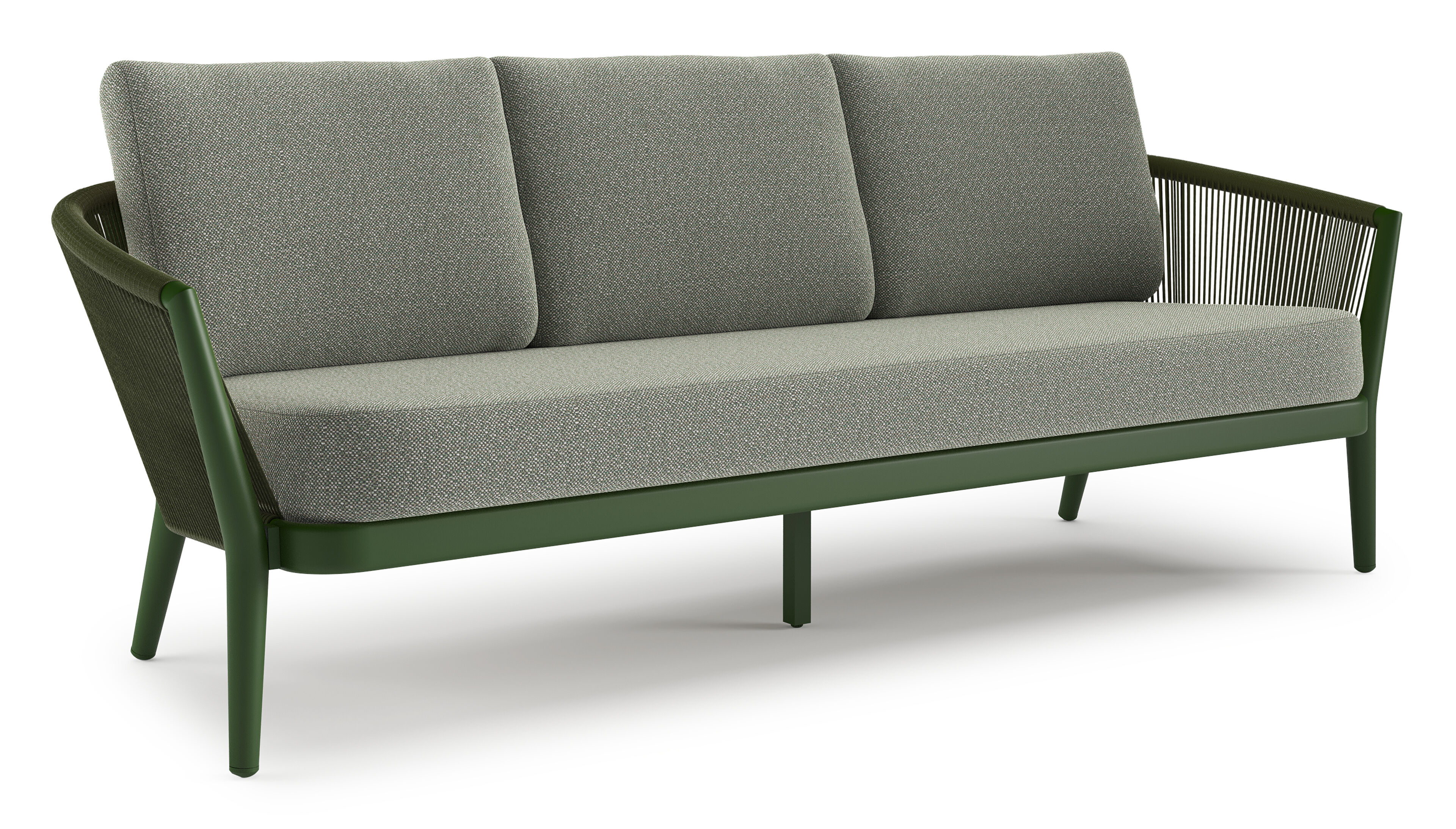 Orso loungebank in groen aluminium en groen verticaal geweven ronde rope met Savane Leaf all weather sunbrella® luxe kussen