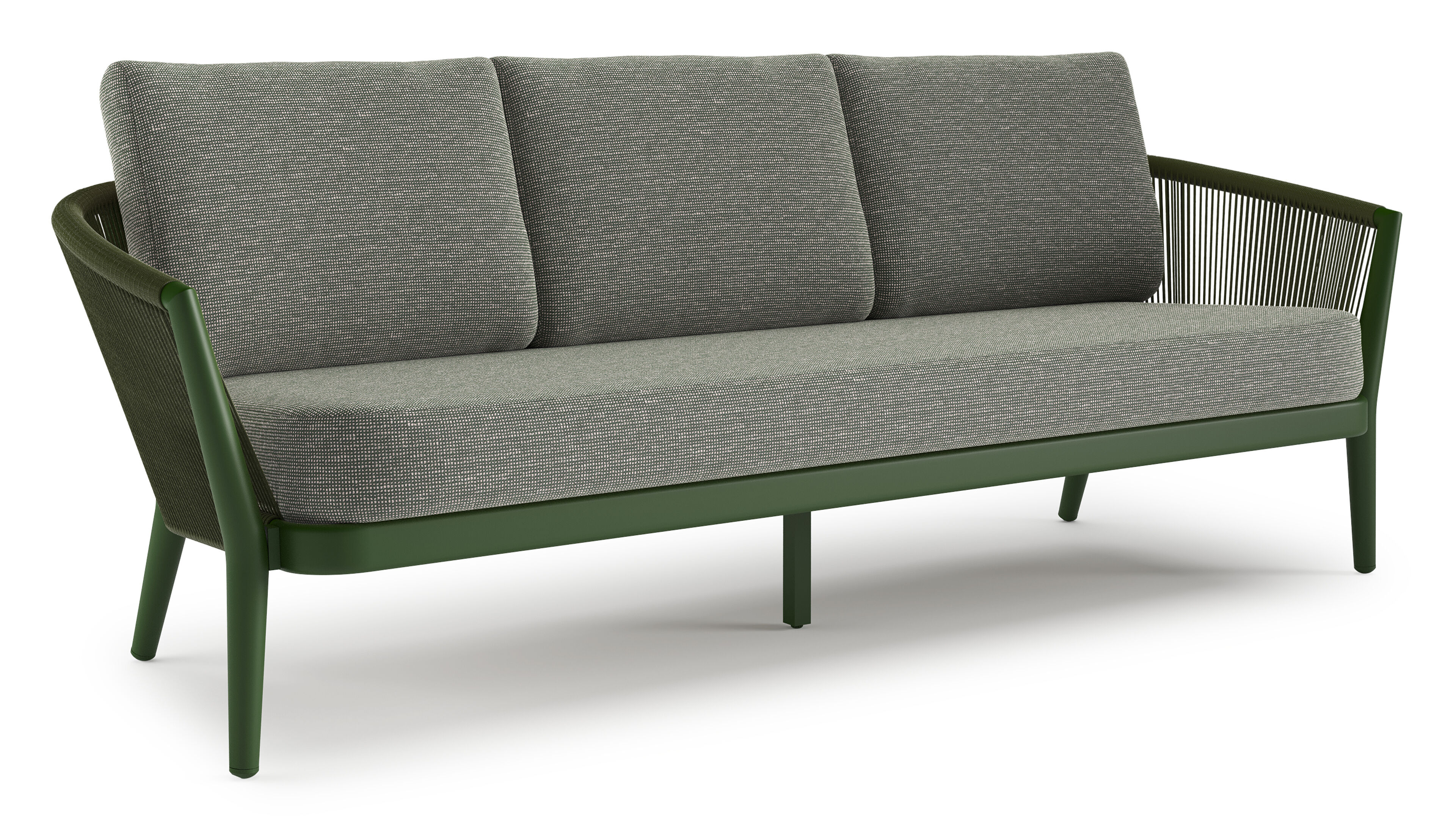 Orso loungebank in groen aluminium en groen verticaal geweven ronde rope met Slow Fern all weather sunbrella® luxe kussen