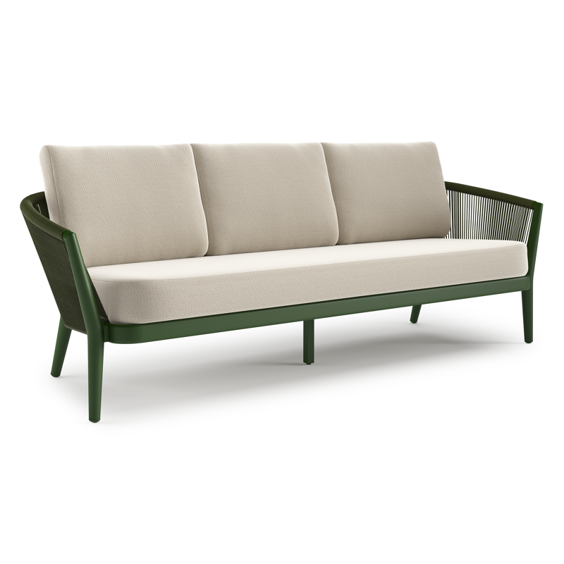 Orso loungebank in groen aluminium en groen verticaal geweven ronde rope met Lopi Marble all weather sunbrella® luxe kussen
