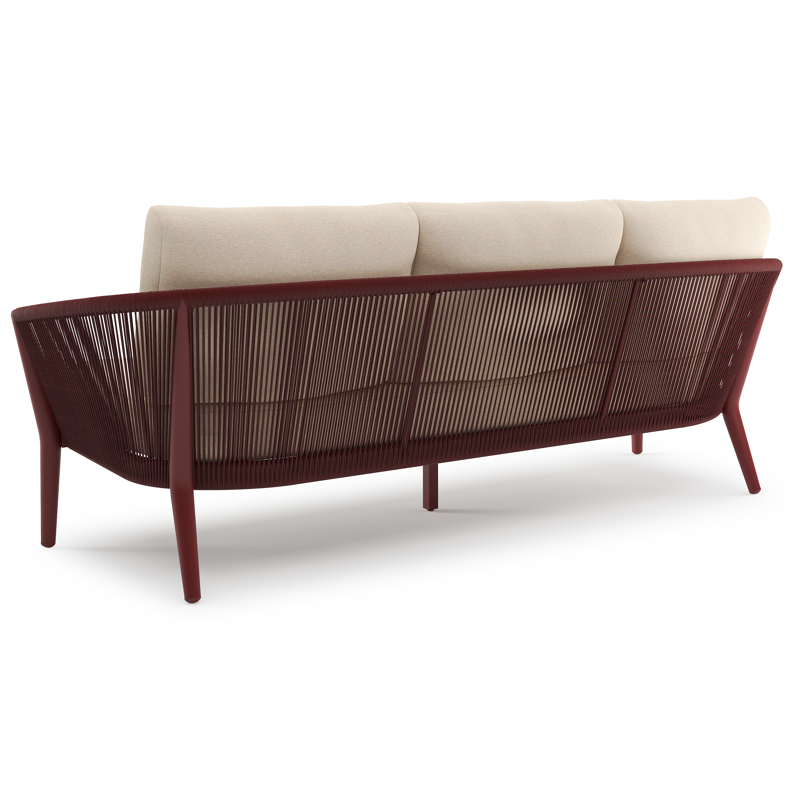 Orso loungebank in ruby aluminium en ruby verticaal geweven ronde rope met Heritage Papyrus all weather sunbrella® luxe kussen