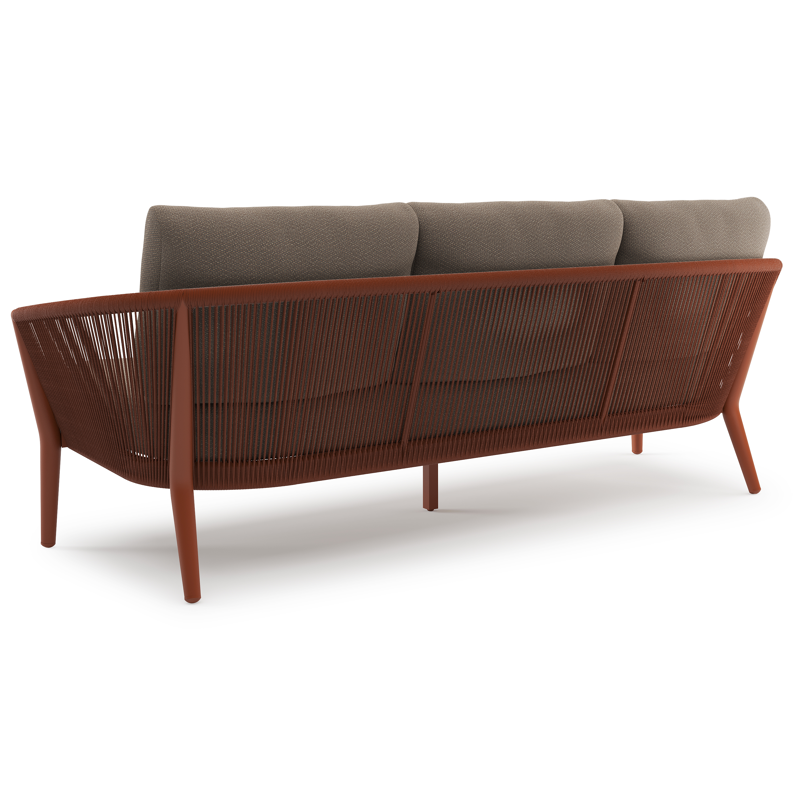 Orso loungebank in roestbruin aluminium en roestbruin verticaal geweven ronde rope met Lopi Coconut all weather sunbrella® luxe kussen