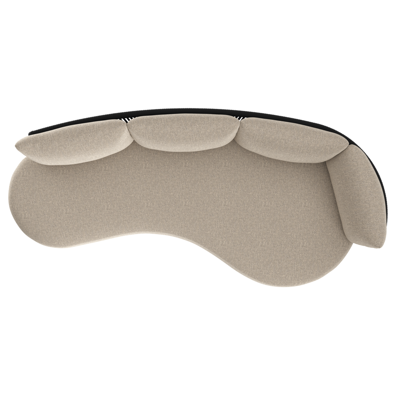 Canapé de jardin Lomano en aluminium noir et corde luxe plate tissée verticalement noir et coussins en all weather sunbrella® luxe chartres pewter