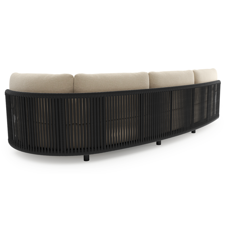 Lomano loungebank in zwart aluminium en zwart verticaal geweven luxe vlakke rope met althea chalk all weather cosytica kussen