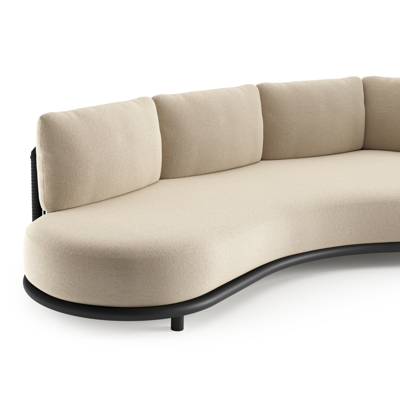 Lomano loungebank in zwart aluminium en zwart verticaal geweven luxe vlakke rope met althea chalk all weather cosytica kussen