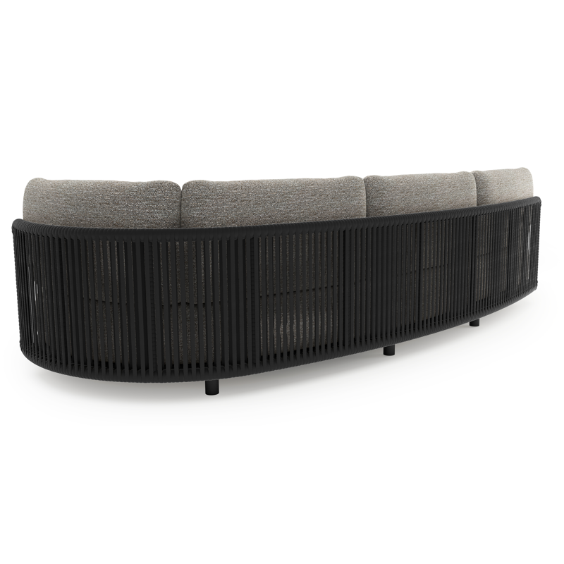 Lomano loungebank in zwart aluminium en zwart verticaal geweven luxe vlakke rope met tundra pepper all weather sunbrella® luxe kussen