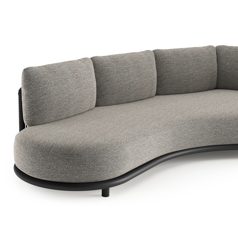 Lomano loungebank in zwart aluminium en zwart verticaal geweven luxe vlakke rope met tundra pepper all weather sunbrella® luxe kussen