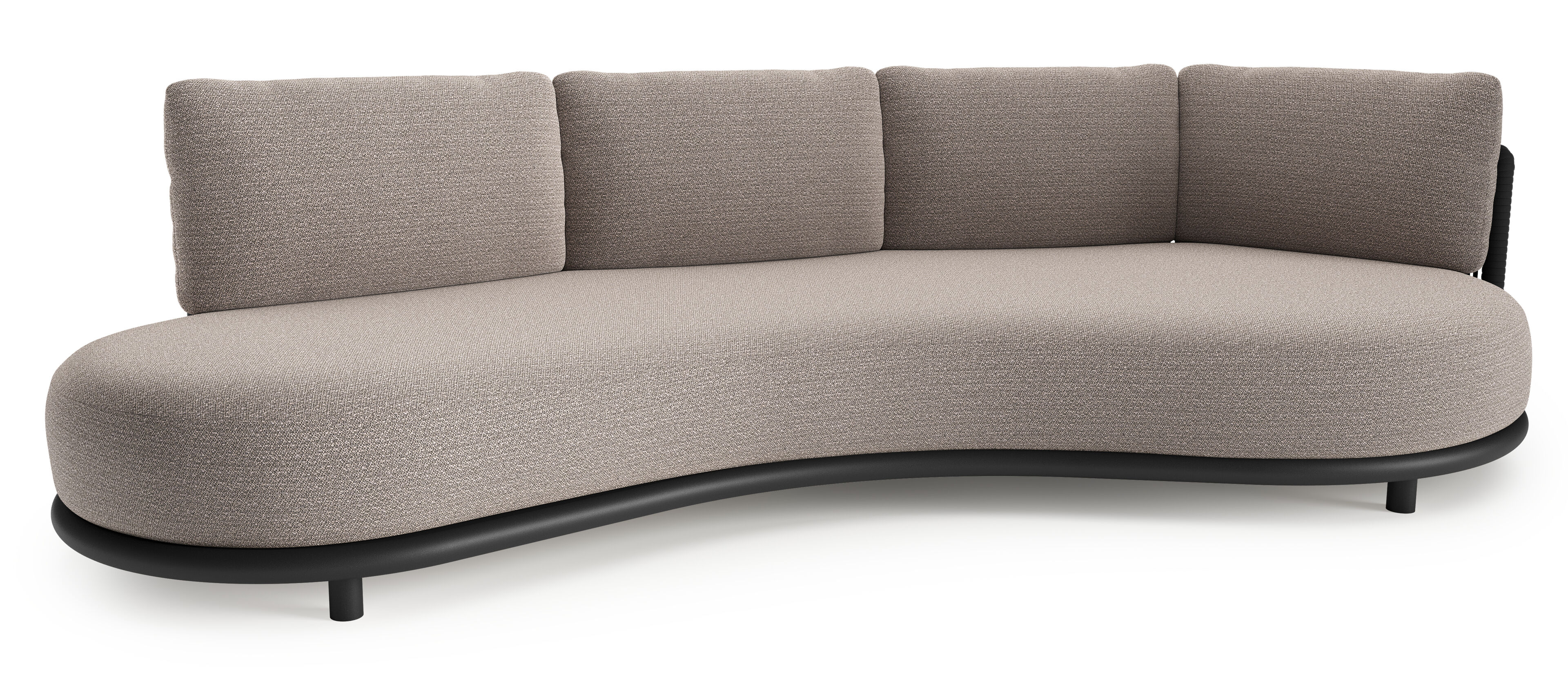 Lomano loungebank in zwart aluminium en zwart verticaal geweven luxe vlakke rope met wander granite all weather sunbrella® luxe kussen