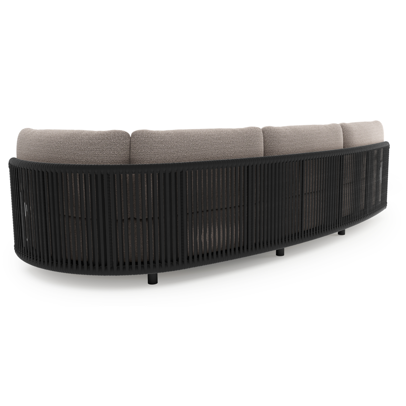 Lomano loungebank in zwart aluminium en zwart verticaal geweven luxe vlakke rope met wander granite all weather sunbrella® luxe kussen