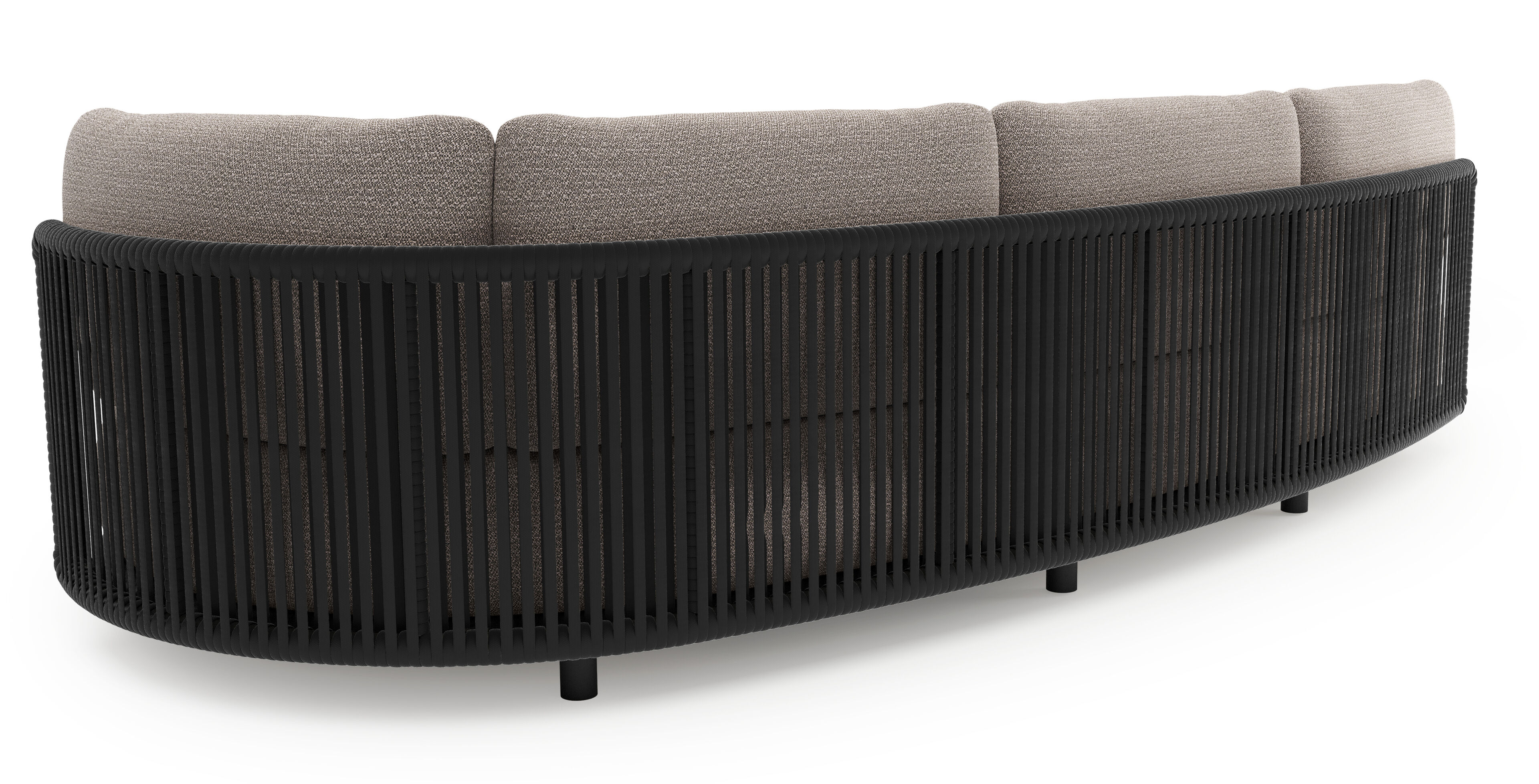 Lomano loungebank in zwart aluminium en zwart verticaal geweven luxe vlakke rope met wander granite all weather sunbrella® luxe kussen