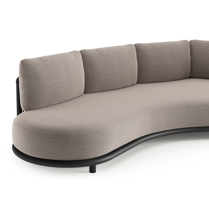 Lomano loungebank in zwart aluminium en zwart verticaal geweven luxe vlakke rope met wander granite all weather sunbrella® luxe kussen