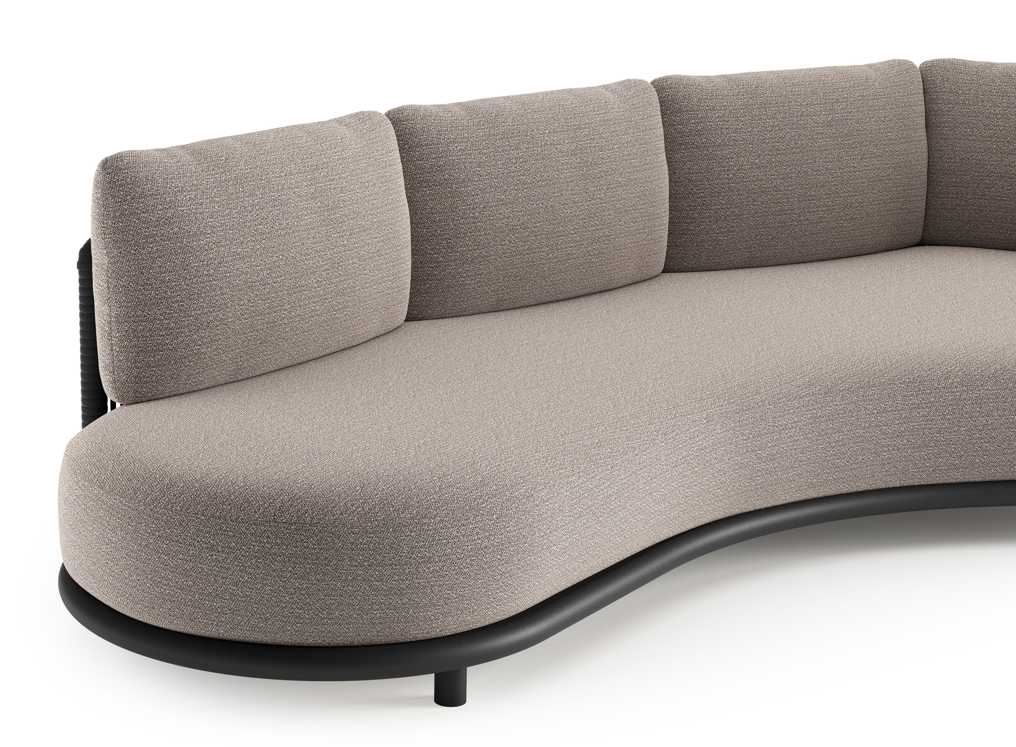 Lomano loungebank in zwart aluminium en zwart verticaal geweven luxe vlakke rope met wander granite all weather sunbrella® luxe kussen