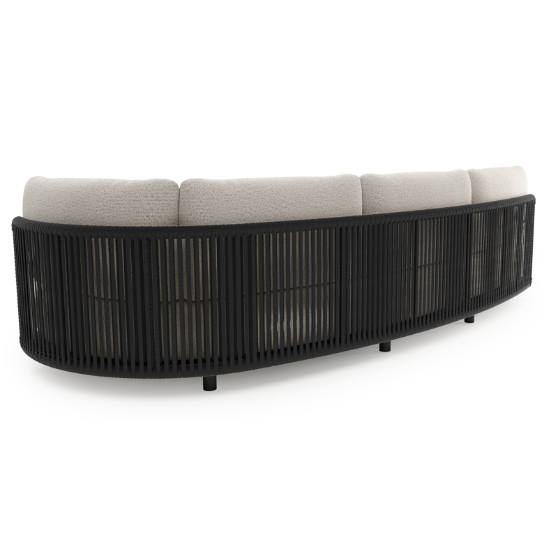 Lomano loungebank in zwart aluminium en zwart verticaal geweven luxe vlakke rope met firenze natural all weather solica kussen