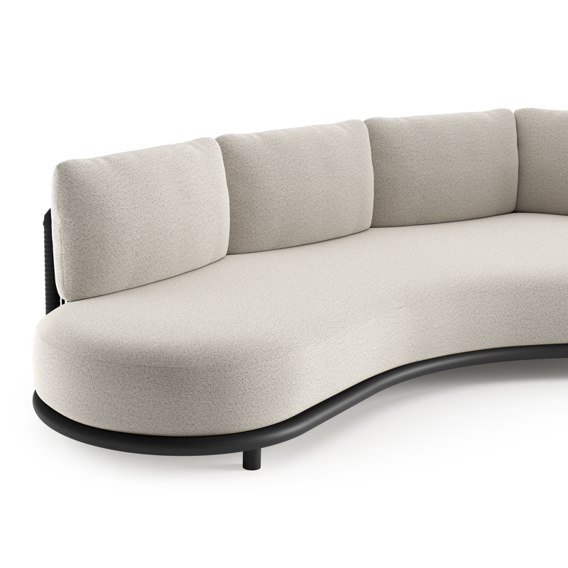 Lomano loungebank in zwart aluminium en zwart verticaal geweven luxe vlakke rope met firenze natural all weather solica kussen