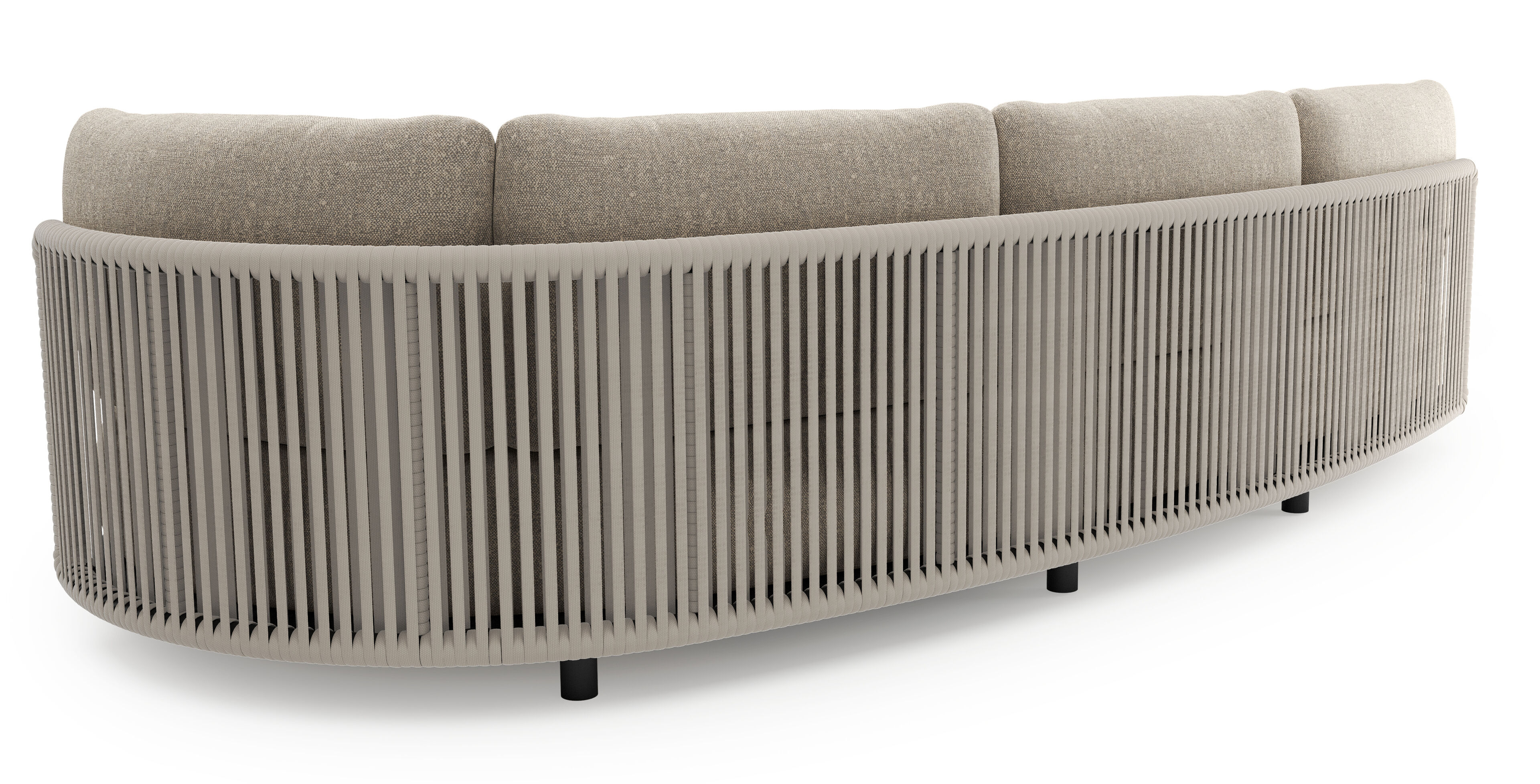 Lomano loungebank in zwart aluminium en beige verticaal geweven luxe vlakke rope met chartres pewter all weather sunbrella® luxe kussen