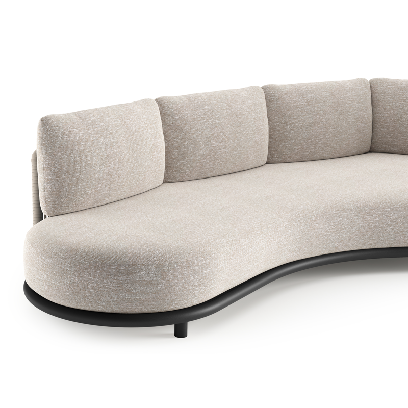 Lomano loungebank in zwart aluminium en beige verticaal geweven luxe vlakke rope met tundra sand all weather sunbrella® luxe kussen